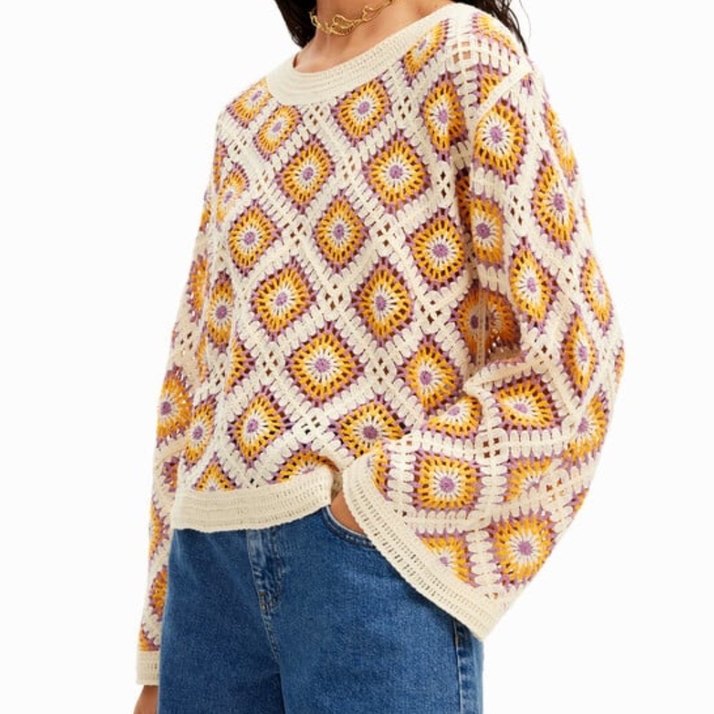 DESIGUAL MULTICOLOUR CROCHET PULLOVER